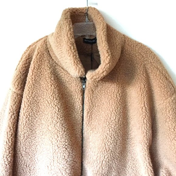 NWT - Pretty Little Thing Borg Pocket Front Coat - Picture 2 of 8